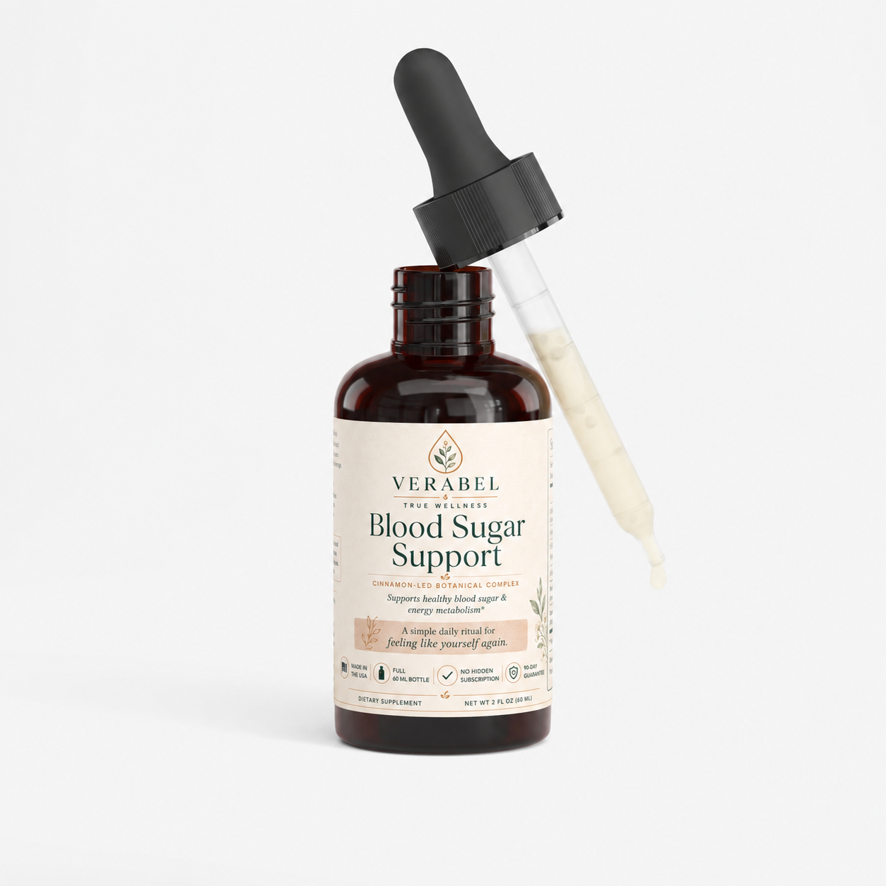Cinnamon-led blood sugar and metabolism liquid dropper bottle, made in the USA